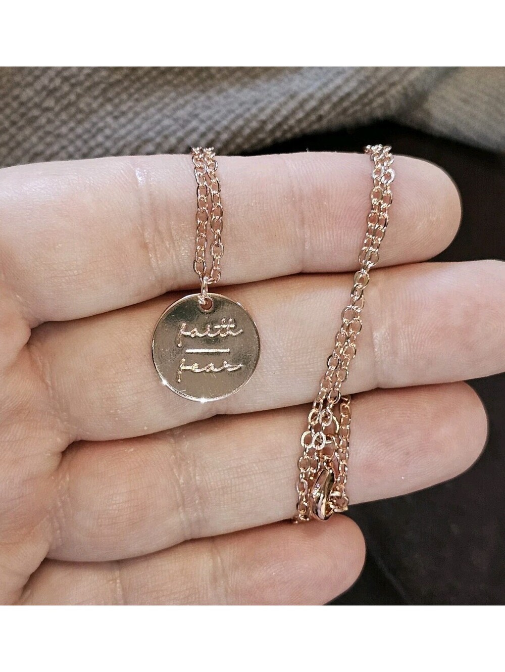 Faith Over Fear Pendant Necklace Rose Gold-plated Engraved Words Spiritual Gift